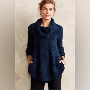Anthropologie Angel of the North Cabled Bouclé pullover sweater tunic cowl neck